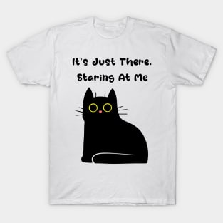 Spooky Cute Staring Black Cat T-Shirt